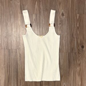 Elie Tahari White Ribbed Tank Top with Ring Accents